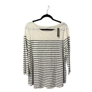 NWT Chico's White Navy Stripe 3/4 Sleeve Round Neck Cotton Knit Top Womens 16